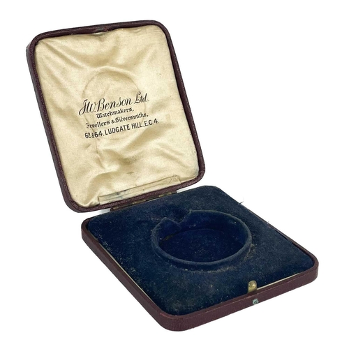 60 - A J. W. Benson Ltd retail pocket watch box. In burgandy Moroccan leather, width 9.5cm.