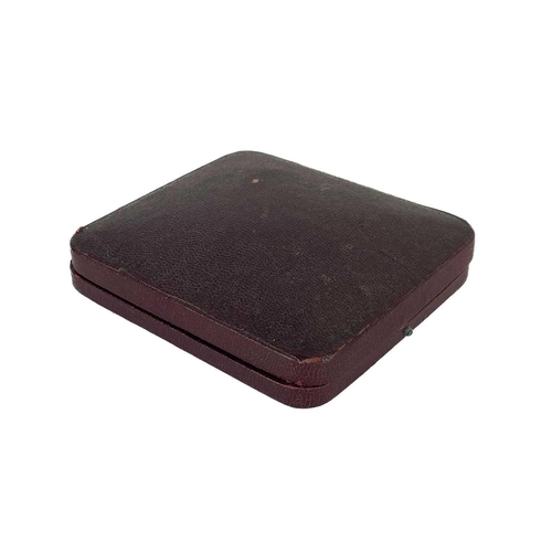 60 - A J. W. Benson Ltd retail pocket watch box. In burgandy Moroccan leather, width 9.5cm.