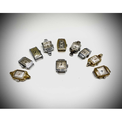 65 - Ten Lady's rectangular watches. All manual wind in base metal cases.All but three seem to be working... 