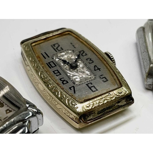 65 - Ten Lady's rectangular watches. All manual wind in base metal cases.All but three seem to be working... 