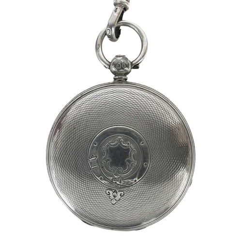 7 - A Victorian silver cased full hunter key wind pocket watch with Albert watch chain. The 40mm white e... 