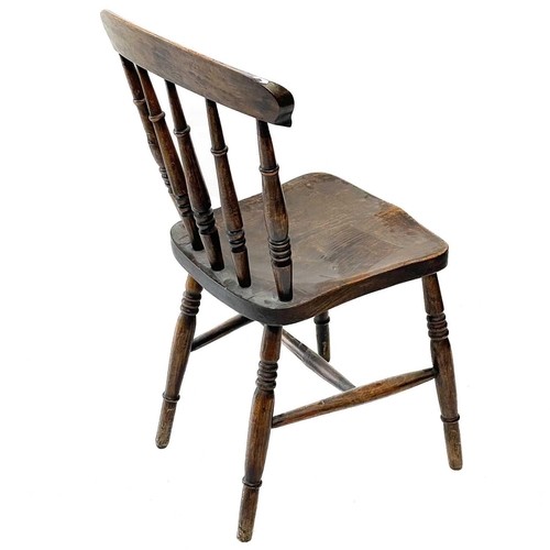 108 - A country made oak dining chair. With spindle back and solid seat, together with a pair of Windsor t... 