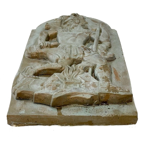 110 - A reconstituted stone plaque. Cast with a roman legionary, height 43cm, width 21cm, depth cm.