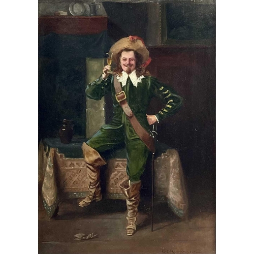 111 - George Derville ROWLANDSON Cheers, a Cavalier, Signed, oil on canvas, 36X25.5cm, together with anoth... 