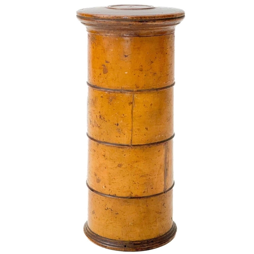 124 - A Victorian treen four tier tower spice container. Labelled for Cinnamon, Nutmeg, Ginger, and Allspi... 