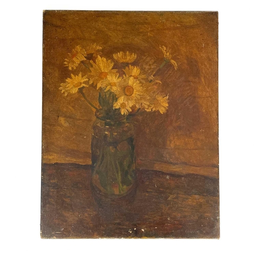 14 - A T Edwards Still Life, A jar of daises. Signed, oil on canvas, 46 x 36cm, together with another oil... 