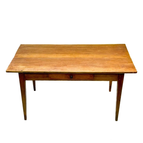 145 - A French walnut kitchen table. 19th century, fitted a single frieze drawer and raised on square tape... 