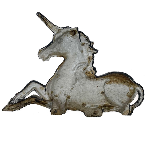 152 - A pair of Victorian painted cast iron lion and unicorn figures. Length 70 and 64cm.No structural dam... 