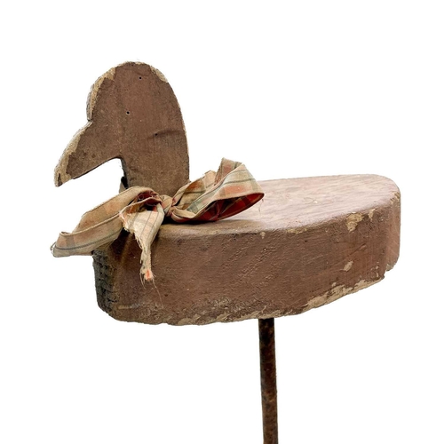 156 - Three French folk art decoy ducks. Early 20th century, of primitive outline, on steel rods, the tall... 