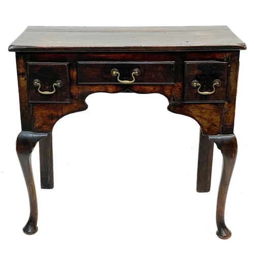 160 - A George III fruitwood low boy. Fitted three drawers, on cabriole legs, height 70cm, width 76.5cm, d... 