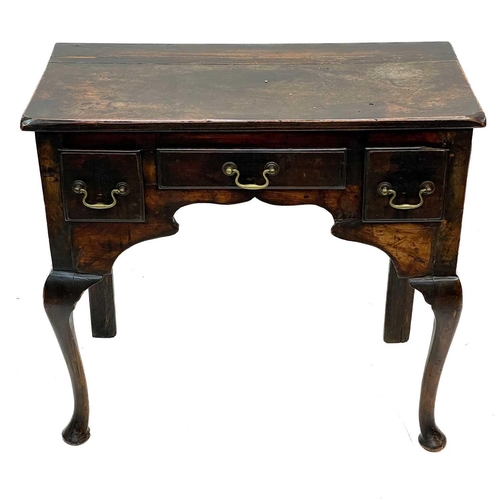 160 - A George III fruitwood low boy. Fitted three drawers, on cabriole legs, height 70cm, width 76.5cm, d... 