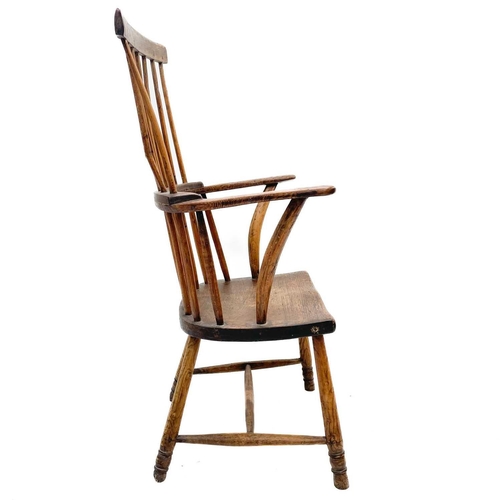 166 - A 19th century elm and fruitwood West Country comb back Windsor armchair. Height 104cm width 62cm de... 