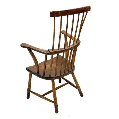 166 - A 19th century elm and fruitwood West Country comb back Windsor armchair. Height 104cm width 62cm de... 