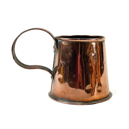 168 - A late George III copper ale jug. Of baluster form, height 19cm, together with a matching smaller ju... 