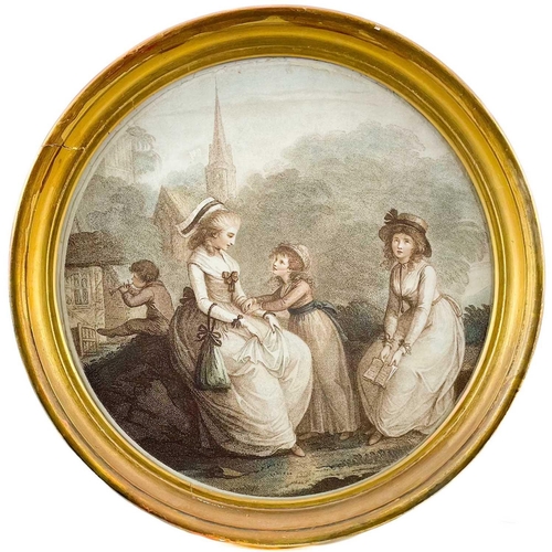 178 - After Moorland circular mezzotint of The Farmers Visit to his Married Daughter in Town. Diameter 19.... 