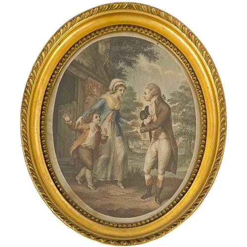 178 - After Moorland circular mezzotint of The Farmers Visit to his Married Daughter in Town. Diameter 19.... 