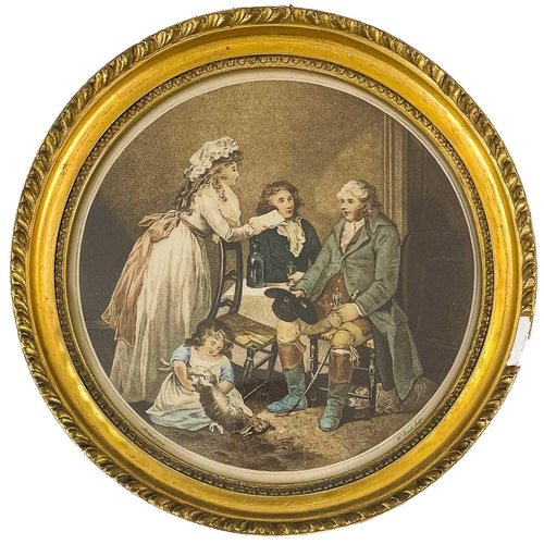 178 - After Moorland circular mezzotint of The Farmers Visit to his Married Daughter in Town. Diameter 19.... 