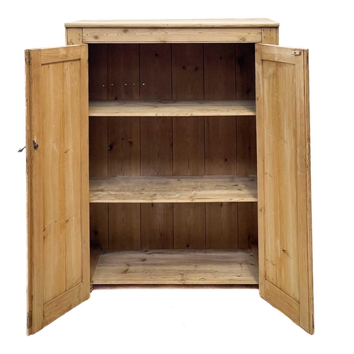 189 - An early 20th century pine cupboard. The twin doors open to reveal three shelves, height 122cm width... 