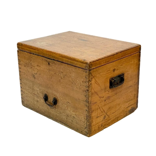 191 - A late Victorian pine silver chest. Felt lined with three iron handles, height 46.5cm width 65.5cm d... 