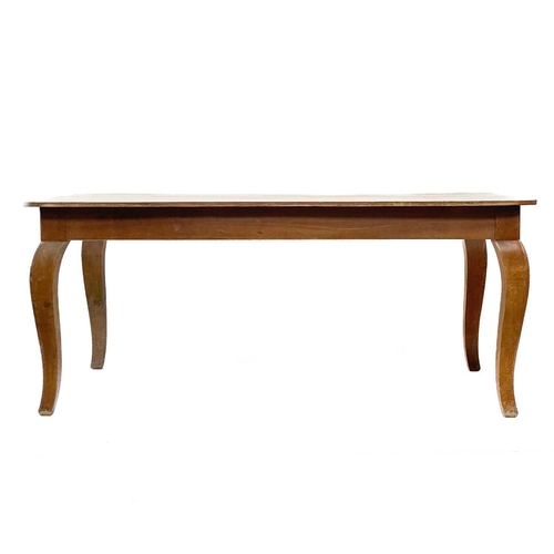 192 - A French elm dining table. 19th century, the rectangular top with rounded corners and raised on stou... 