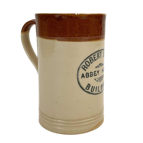 202 - A Victorian stoneware quart mug. With printed inscription 'Robert Burns Abbey Hotel Buildwas', with ... 