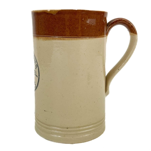 202 - A Victorian stoneware quart mug. With printed inscription 'Robert Burns Abbey Hotel Buildwas', with ... 