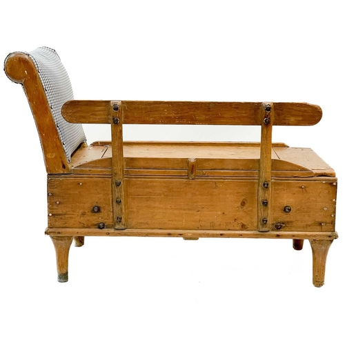 211 - A 19th century small pine daybed. With removable side support and storage to base.Overall height 75.... 