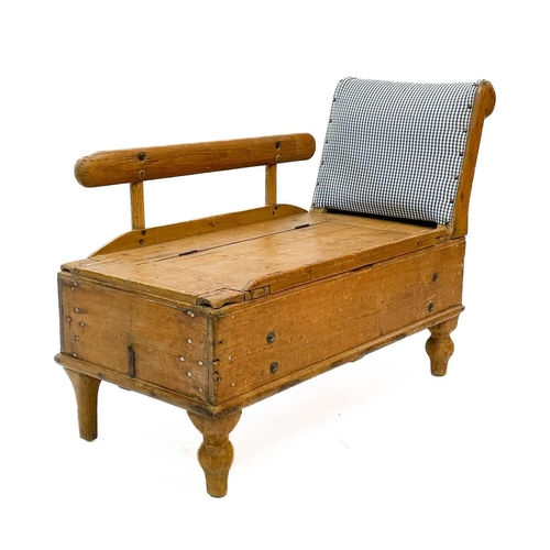 211 - A 19th century small pine daybed. With removable side support and storage to base.Overall height 75.... 