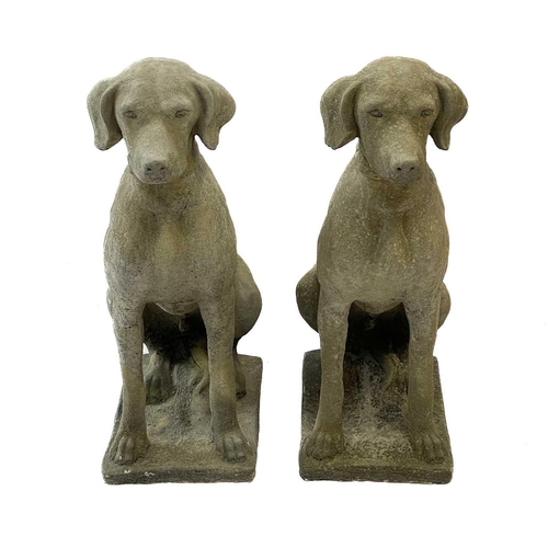 228 - A pair of reconstitued stone figures of pointers. .Height 74cm, width 26cm, depth 42cm.