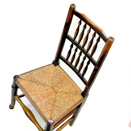 242 - Four 19th century ash Lancashire chairs. With rush seats, height 100cm width 46cm depth 40cm. (4)