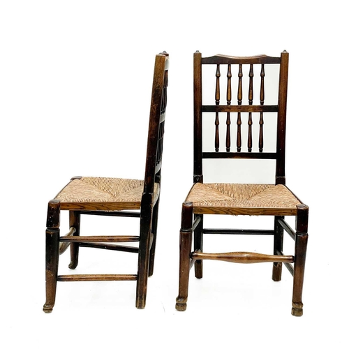 242 - Four 19th century ash Lancashire chairs. With rush seats, height 100cm width 46cm depth 40cm. (4)