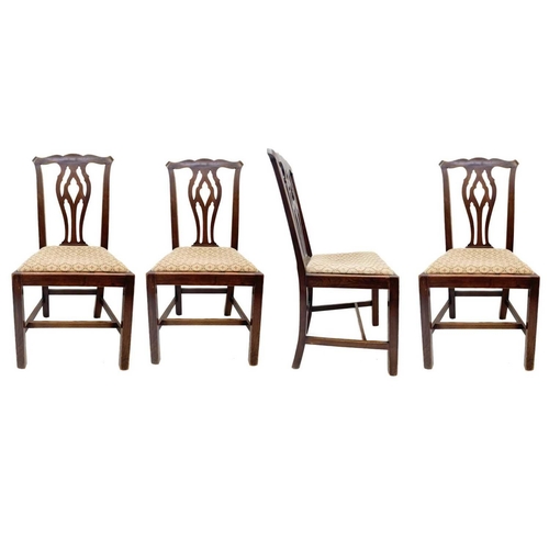 247 - Four early 19th century fruitwood chairs. With pierced back splats and drop in seats, height 94cm wi... 