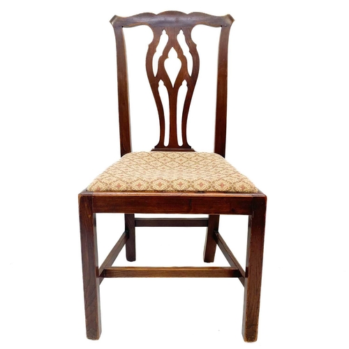 247 - Four early 19th century fruitwood chairs. With pierced back splats and drop in seats, height 94cm wi... 