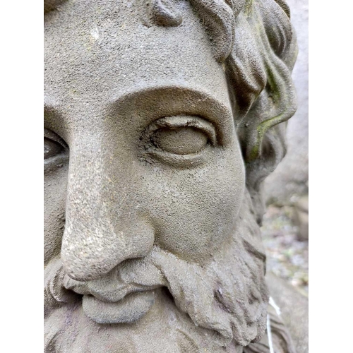 27 - A reconstituted stone bust of a man. Raised on a plinth in a neoclassical style, height 114cm, width... 