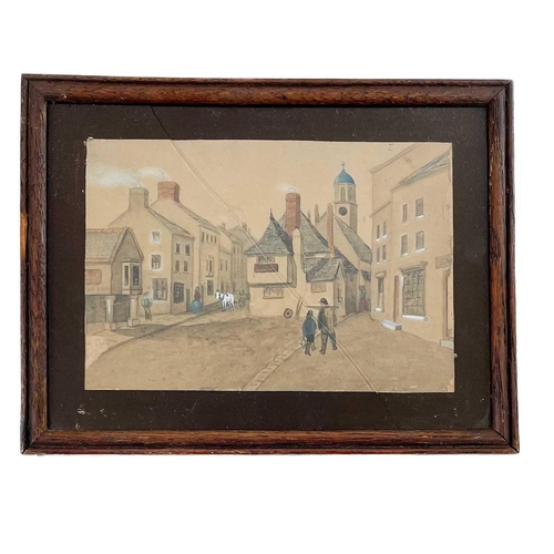 35 - English School, mid 19th century. Penzance, showing the old market house, watercolour, 11X16.5cm.