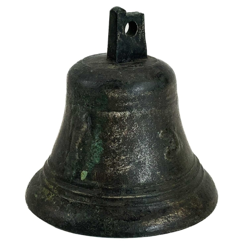 49 - A bronze bell possibly Flemish 17th century. With indistinct cast characters, height 9.5cmwear comme... 