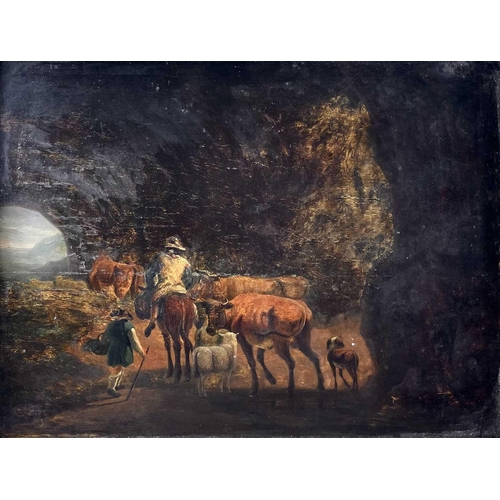 7 - Follower of Nicolaes BERCHEM (1620-1683) Shepherds with Cattle Oil on oak panel, indistinct monogram... 