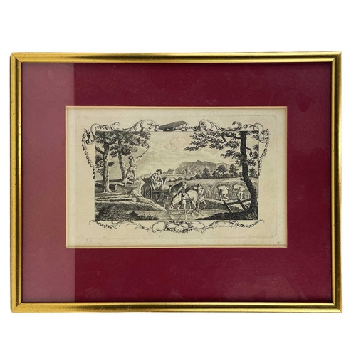 80 - After Charles Grignion Bucolic scene, engraving, together with two engravings after Ackermann.