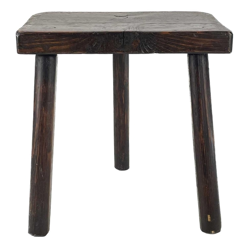 90 - An oak joint stool. 17th century style, with lunette carved frieze, on turned legs (reduced), height... 