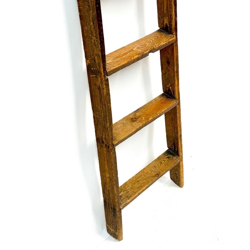 92 - An early 20th century pine library ladder. Height 205cm width 43cm depth 7cm.