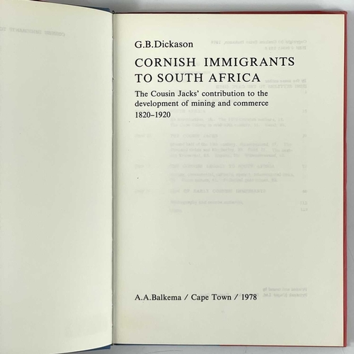 130 - Two works on Cornish immigration to South Africa. Graham B. Dickason. 'Cornish Immigrants to South A... 