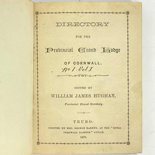 133 - Cornish Freemasonry. Two works. William James Hughan. 'Directory for the Provincial Grand Lodge of C... 