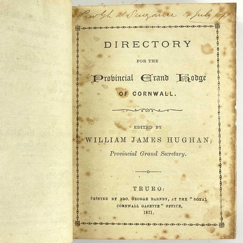 133 - Cornish Freemasonry. Two works. William James Hughan. 'Directory for the Provincial Grand Lodge of C... 