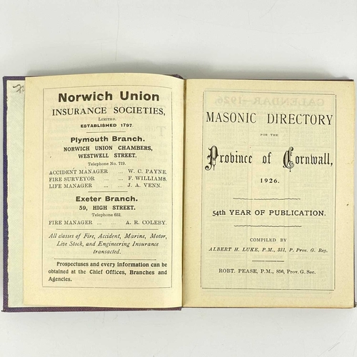 133 - Cornish Freemasonry. Two works. William James Hughan. 'Directory for the Provincial Grand Lodge of C... 