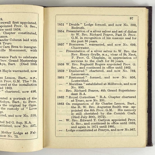 133 - Cornish Freemasonry. Two works. William James Hughan. 'Directory for the Provincial Grand Lodge of C... 