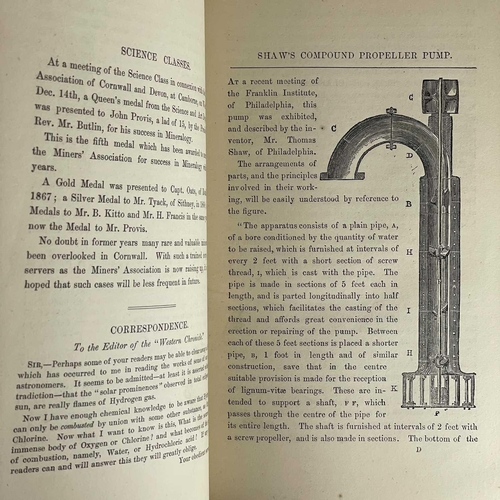 144 - J. H. Collins F.G.S. 'The Western Chronicle of Science'. First edition, 208 pages, bound in blue hal... 