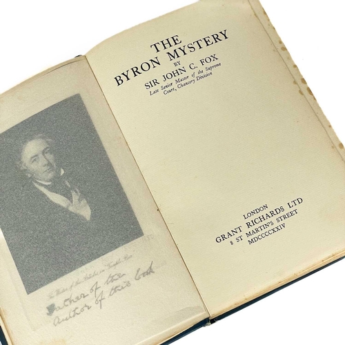 189 - Sir John C. Fox. 'The Byron Mystery,' First edition, a good copy in the original publishers gilt-blo... 