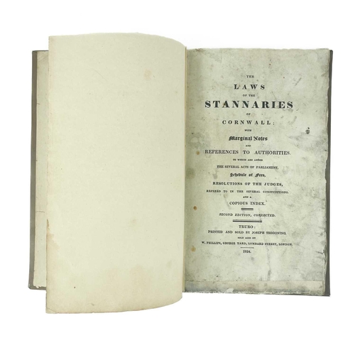 212 - ''The Laws of the Stannaries of Cornwall,' 1824. 'With Marginal Notes and References to Authorities ... 