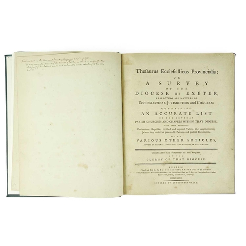 219 - B. Thorn and Son (ed). 'Thesaurus Ecclesiasticus Provincialis,' 1782. 'Or a Survey of the Diocese of... 