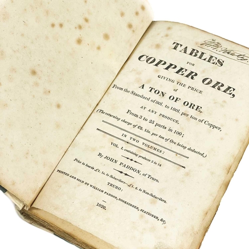 233 - John Paddon. 'Tables for Copper Ore,' 1820, 'Giving the Price of a Ton of Ore from the Standard of 8... 